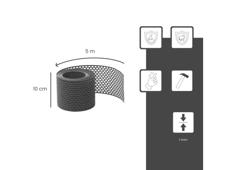Daprona Vogelschutzgitter Lüftungsband PVC 5m x 100mm Schwarz Belüftung