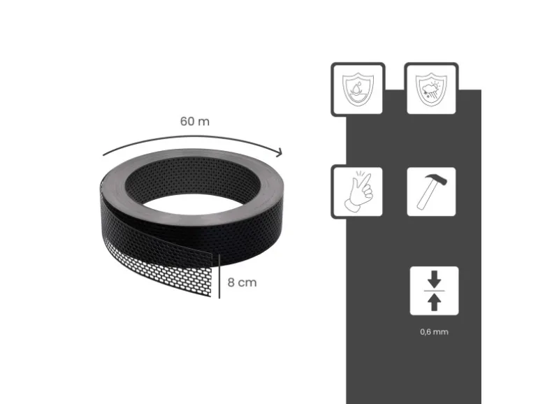 Daprona Vogelschutzgitter Lüftungsband 60m x 80mm Aluminium Schwarz