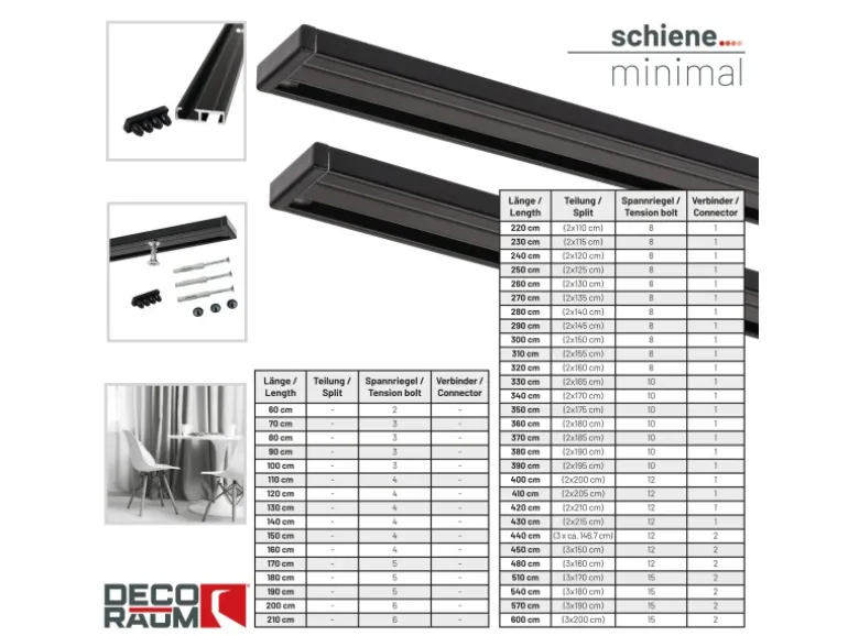 Deco-Raum Gardinenschiene nach Maß 1-Lauf Deckenmontage Minimal Schwarz 240cm