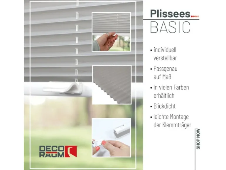 Deco-Raum Plissee Basic ohne Bohren 60x150cm Silber Blickdicht Klemmfix