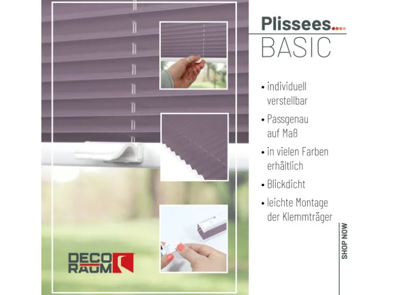 Deco-Raum Plissee Basic ohne Bohren 110x150cm Flieder Blickdicht Klemmfix