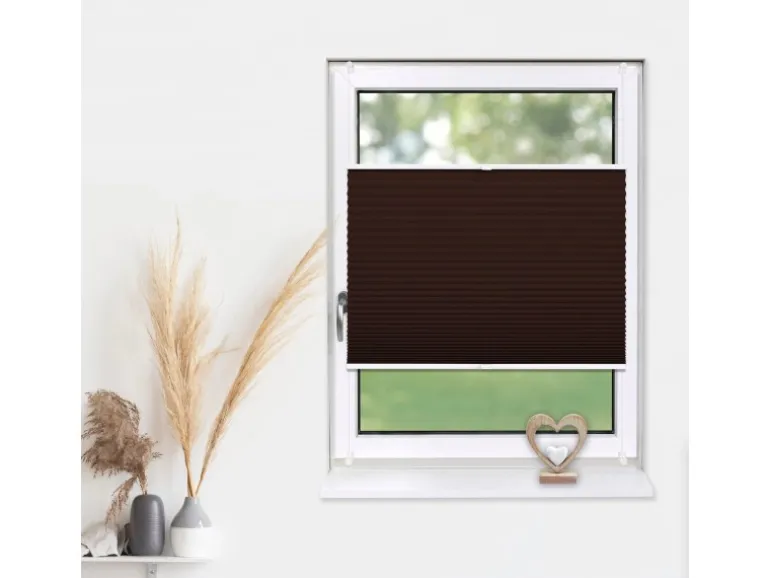 Deco-Raum Plissee Basic ohne Bohren 75x150cm Dunkelbraun Blickdicht Klemmfix