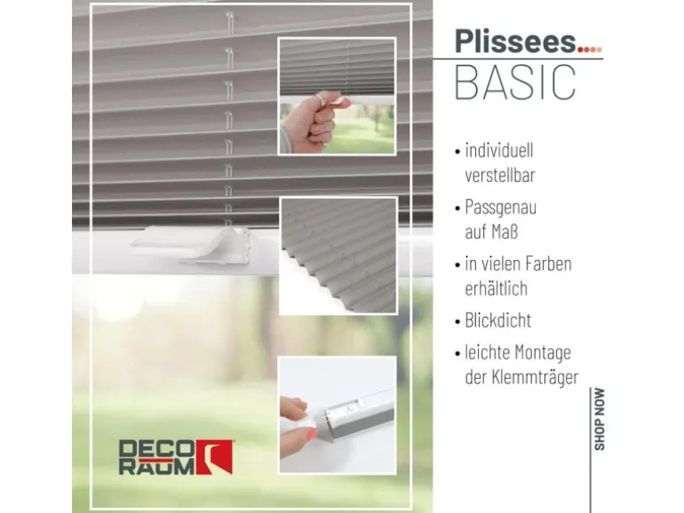 Deco-Raum Plissee Basic ohne Bohren 120x150cm Grau Blickdicht Klemmfix