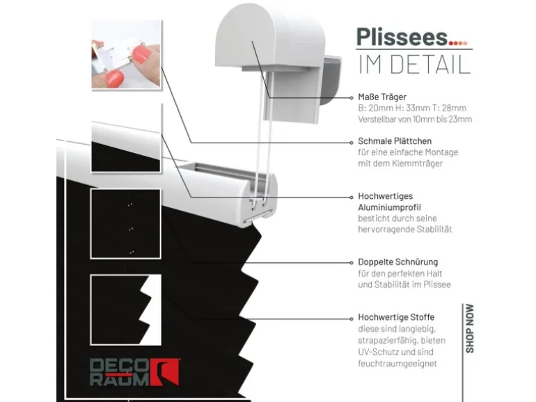 Deco-Raum Plissee Basic ohne Bohren 40x150cm Schwarz Blickdicht Klemmfix