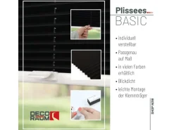 Deco-Raum Plissee Basic ohne Bohren 40x150cm Schwarz Blickdicht Klemmfix