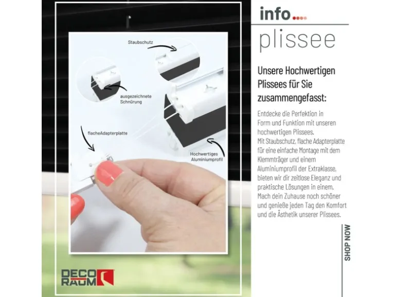 Deco-Raum Plissee Basic ohne Bohren 75x150cm Schwarz Blickdicht Klemmfix