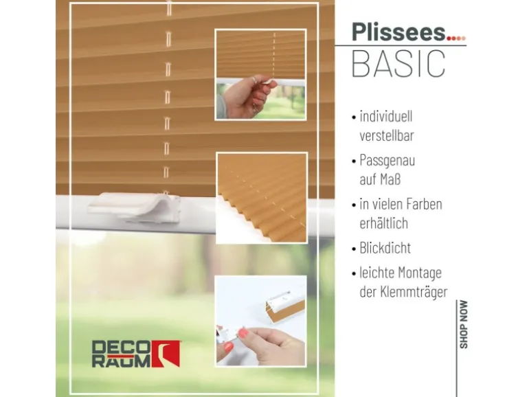 Deco-Raum Plissee Basic ohne Bohren 90x150cm Cappuccino Blickdicht Klemmfix