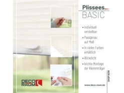 Deco-Raum Plissee Basic ohne Bohren 55x150cm Vanille Blickdicht Klemmfix