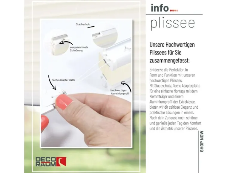 Deco-Raum Plissee Basic ohne Bohren 55x150cm Vanille Blickdicht Klemmfix