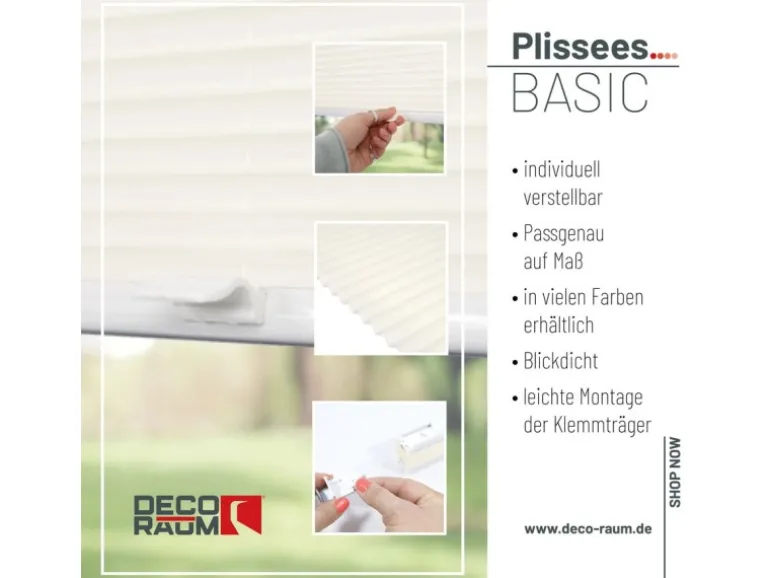 Deco-Raum Plissee Basic ohne Bohren 40x150cm Vanille Blickdicht Klemmfix