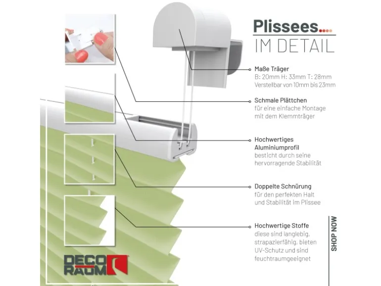 Deco-Raum Plissee Basic ohne Bohren 40x150cm Hellgrün Blickdicht Klemmfix