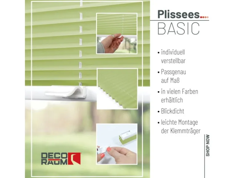 Deco-Raum Plissee Basic ohne Bohren 40x150cm Hellgrün Blickdicht Klemmfix