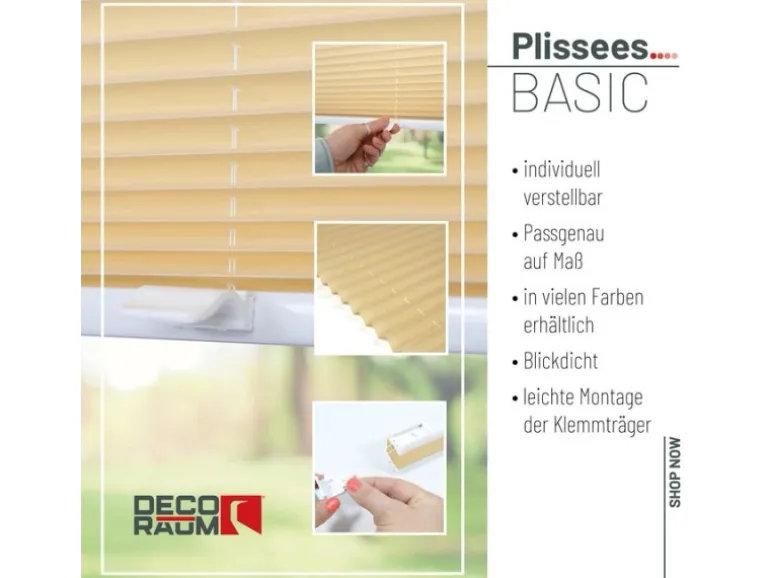 Deco-Raum Plissee Basic ohne Bohren 55x150cm Beige Blickdicht Klemmfix