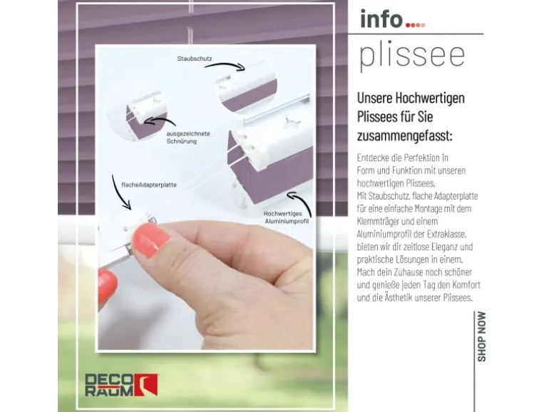 Deco-Raum Plissee Basic ohne Bohren 85x210cm Flieder Blickdicht Klemmfix