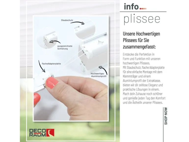 Deco-Raum Plissee Basic ohne Bohren 65x150cm Weiß Blickdicht Klemmfix