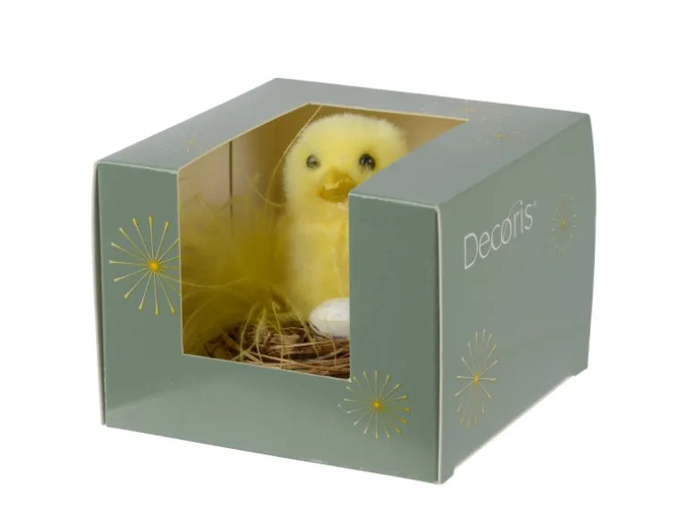 Decoris Deko-Nest mit Huhn Polyester Ø 7 cm Gelb-Braun