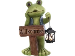 Deko-Figur Frosch mit Laterne und Schild 40,5 cm