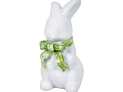 Dekofigur Hase mit Schleife Weiß-Grün 8,5 cm