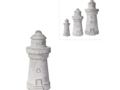 Deko-Figur Leuchtturm Beton Ø 8,5 cm x 19 cm Grau-Weiß Gewischt