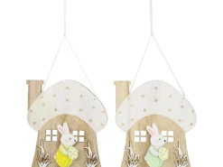 Dekofigur Pilzhaus mit Hase Bunt 2-fach sortiert 18 cm x 16 cm x 1,2 cm