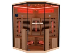 Dewello Infrarotkabine Sauna Kenora 140cm x 140cm 3 Personen Vollspektrum & Karbonstrahler Hemlock