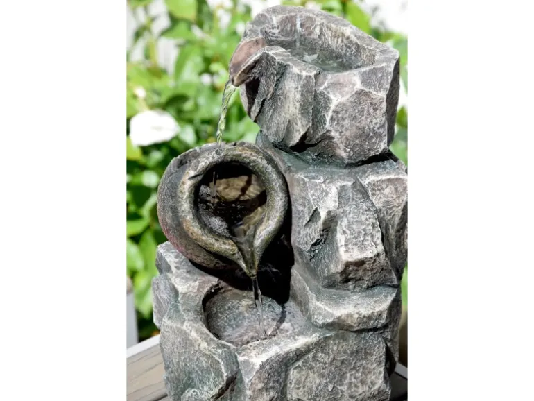 Dobar Design-Zimmerbrunnen Polyresin in Felsen-Optik Grau