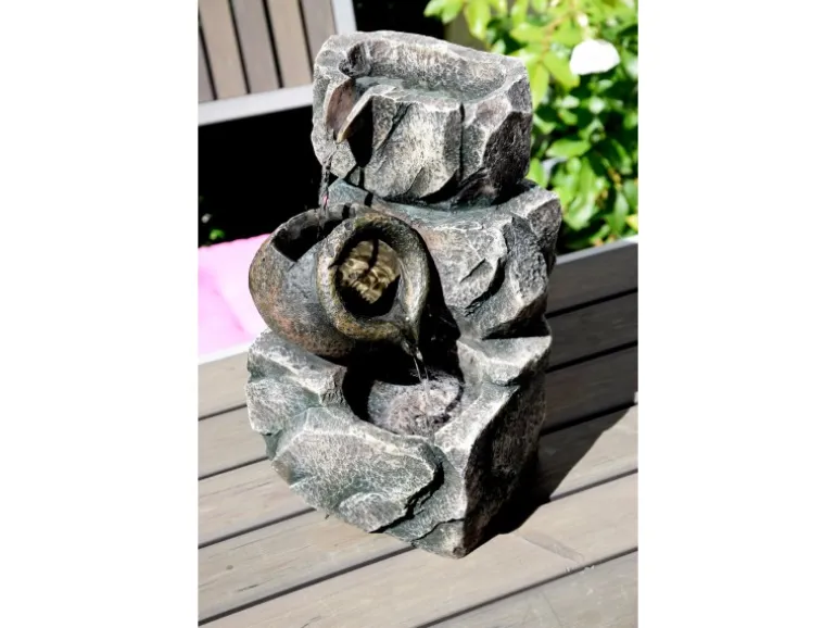 Dobar Design-Zimmerbrunnen Polyresin in Felsen-Optik Grau