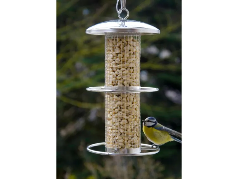 Dobar Futterspender mit Gitterröhre 14 cm x 14 cm x 26 cm Silber