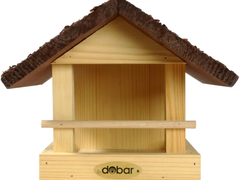 Dobar Kleines Vogelfutterhaus mit Rindendach 20 cm x 22,5 cm x 18 cm Kiefer