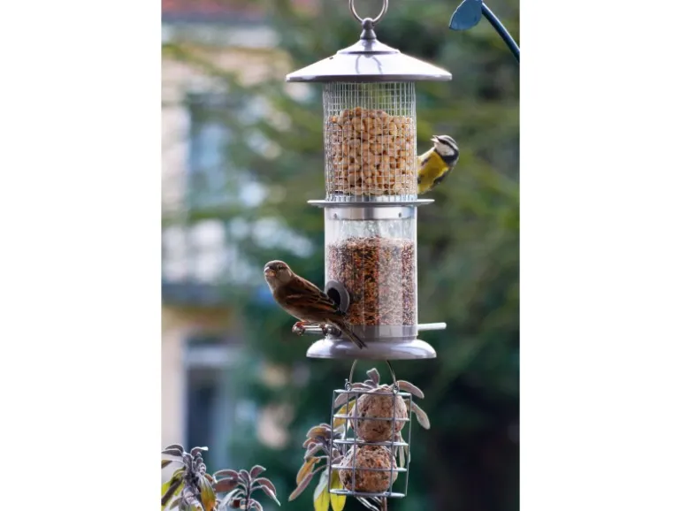 Dobar Metall-Multifunktions-Futtersäule für Vögel 16 cm x 16 cm x 50 cm Weiß