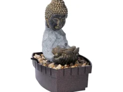 Dobar Zimmerbrunnen Buddha Lotusblüte in Steinoptik mit Deko-Steinen