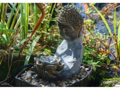 Dobar Zimmerbrunnen Buddha Lotusblüte in Steinoptik mit Deko-Steinen