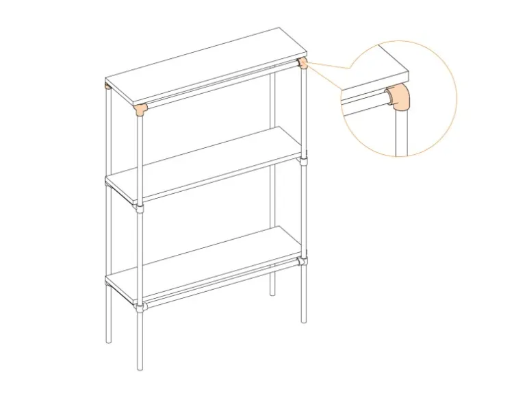 Dreiweg-Eckstück 90° Schwarz matt für Stahlrohr Ø 2,7 cm
