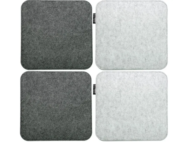 DuneDesign 4 Eckige Sitzkissen aus Filz 35 x 35 cm in Grau und Hellgrau