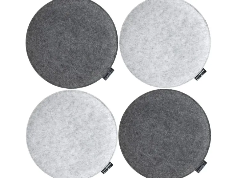 DuneDesign 4 Runde Sitzkissen aus Filz Ø 35 x 2,5 cm in Grau