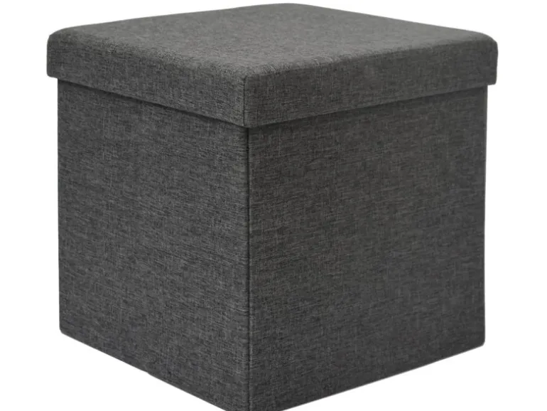 DuneDesign Faltbarer Sitzwürfel 38 x 38 x 38 cm mit Stauraum Dunkelgrau