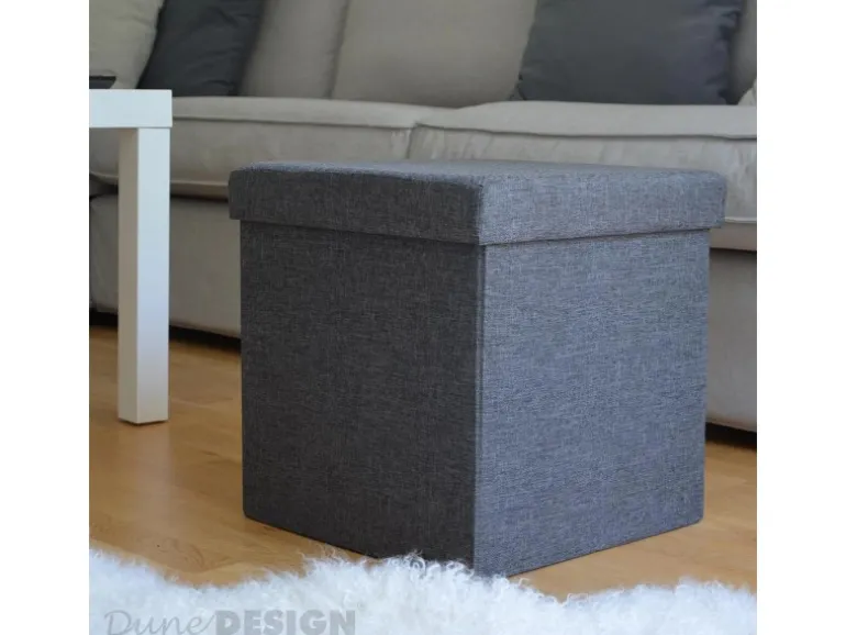 DuneDesign Faltbarer Sitzwürfel 38 x 38 x 38 cm mit Stauraum Dunkelgrau