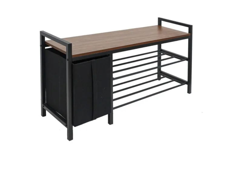 DuneDesign Metall Schuhregal mit Sitzbank und Korb 92 x 30 x 52 cm