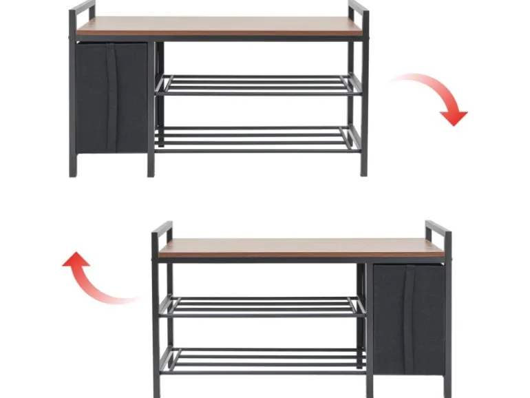 DuneDesign Metall Schuhregal mit Sitzbank und Korb 92 x 30 x 52 cm