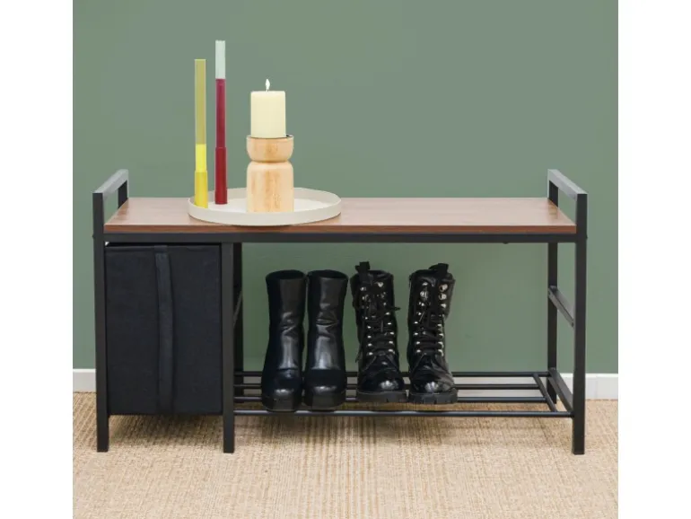 DuneDesign Metall Schuhregal mit Sitzbank und Korb 92 x 30 x 52 cm