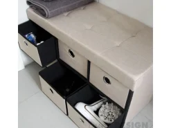 DuneDesign Sitzbank mit 80L Sitztruhe und 6 Schubladen 76 x 38 x 38 cm Beige