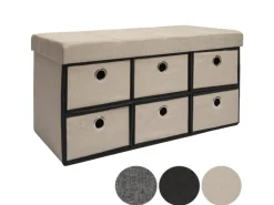 DuneDesign Sitzbank mit 80L Sitztruhe und 6 Schubladen 76 x 38 x 38 cm Beige