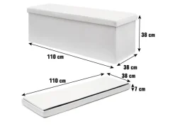 DuneDesign Sitzbank mit 120L Stauraum 110 x 38 x 38 cm in Weiß