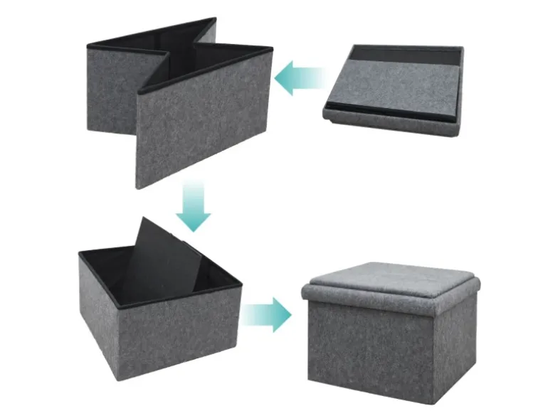 DuneDesign Sitzhocker mit Stauraum 56 x 56 x 40 aus Filz Grau