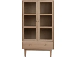 ebuy24 Aston Vitrinenschrank mit 2 Glastüren und 1 Schublade Weiß Geölt EichenDekor