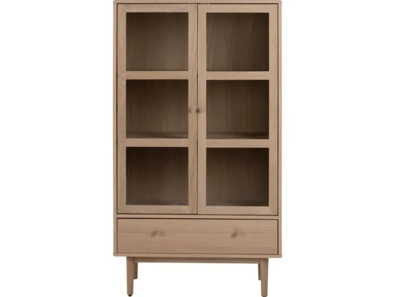 ebuy24 Aston Vitrinenschrank mit 2 Glastüren und 1 Schublade Weiß Geölt EichenDekor