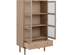 ebuy24 Aston Vitrinenschrank mit 2 Glastüren und 1 Schublade Weiß Geölt EichenDekor