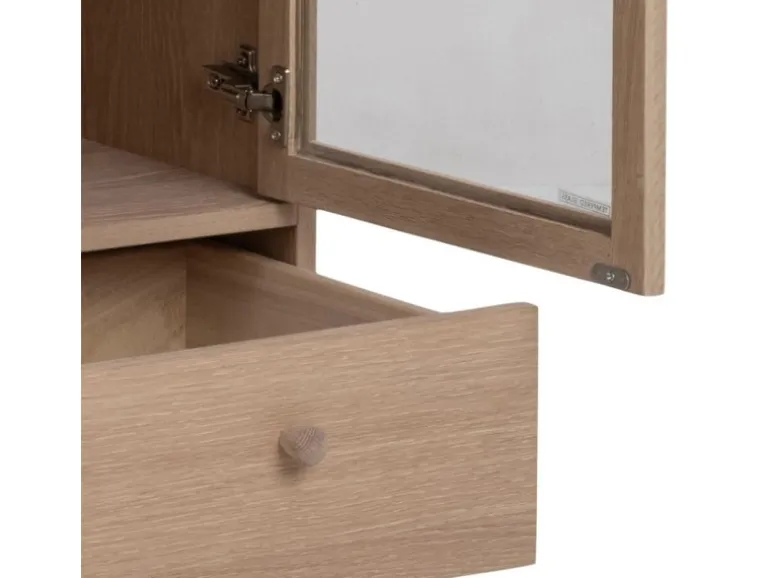 ebuy24 Aston Vitrinenschrank mit 2 Glastüren und 1 Schublade Weiß Geölt EichenDekor