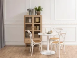 ebuy24 Aston Vitrinenschrank mit 2 Glastüren und 1 Schublade Weiß Geölt EichenDekor