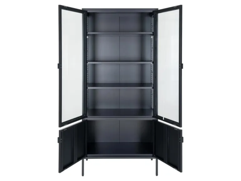 ebuy24 Brisbane Vitrinenschrank 4 Türen Schwarz